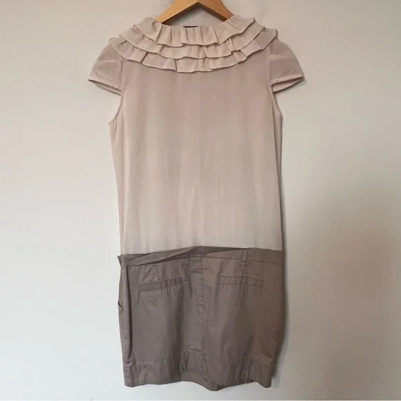 HaKa Ruffle Front Dress Neutral Two Tone Drop Waist Mini Cruel Intentions - Picture 8 of 10